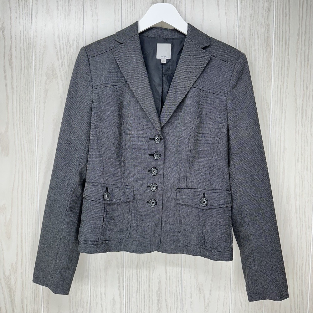 Halogen Blazer Jacket Womens Size‎ 8 Dark Gray Long Sleeve Lined Button Front